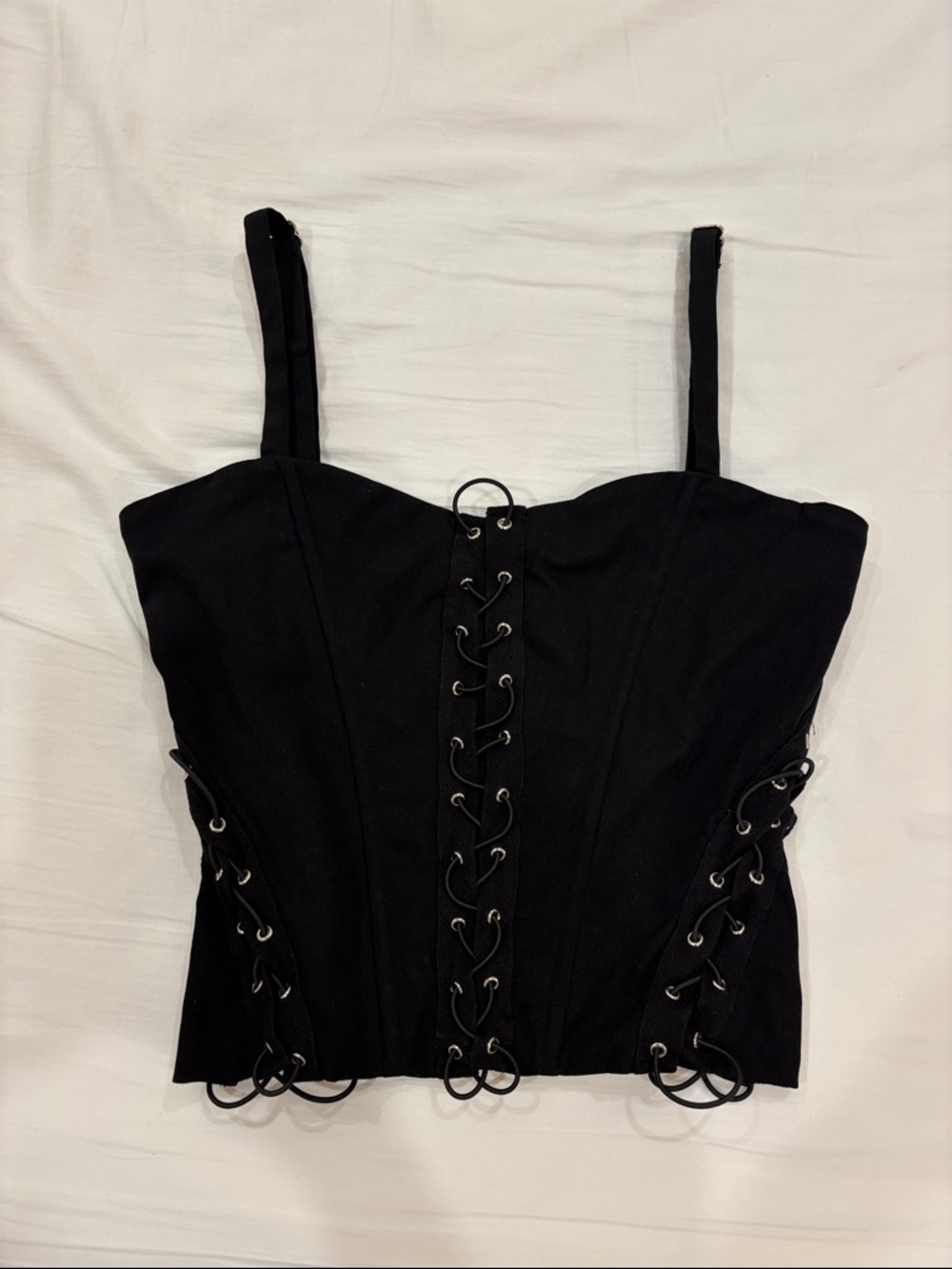 White Fox Boutique Black Lace-Up Corset Tank